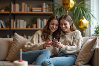 Deux femmes souriantes lors d'un anniversaire à la maison