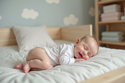 Bébé fille de 4 mois dormant dans une nurserie moderne