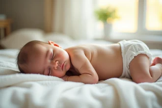 Bébé nouveau-né dormant paisiblement dans un lit blanc