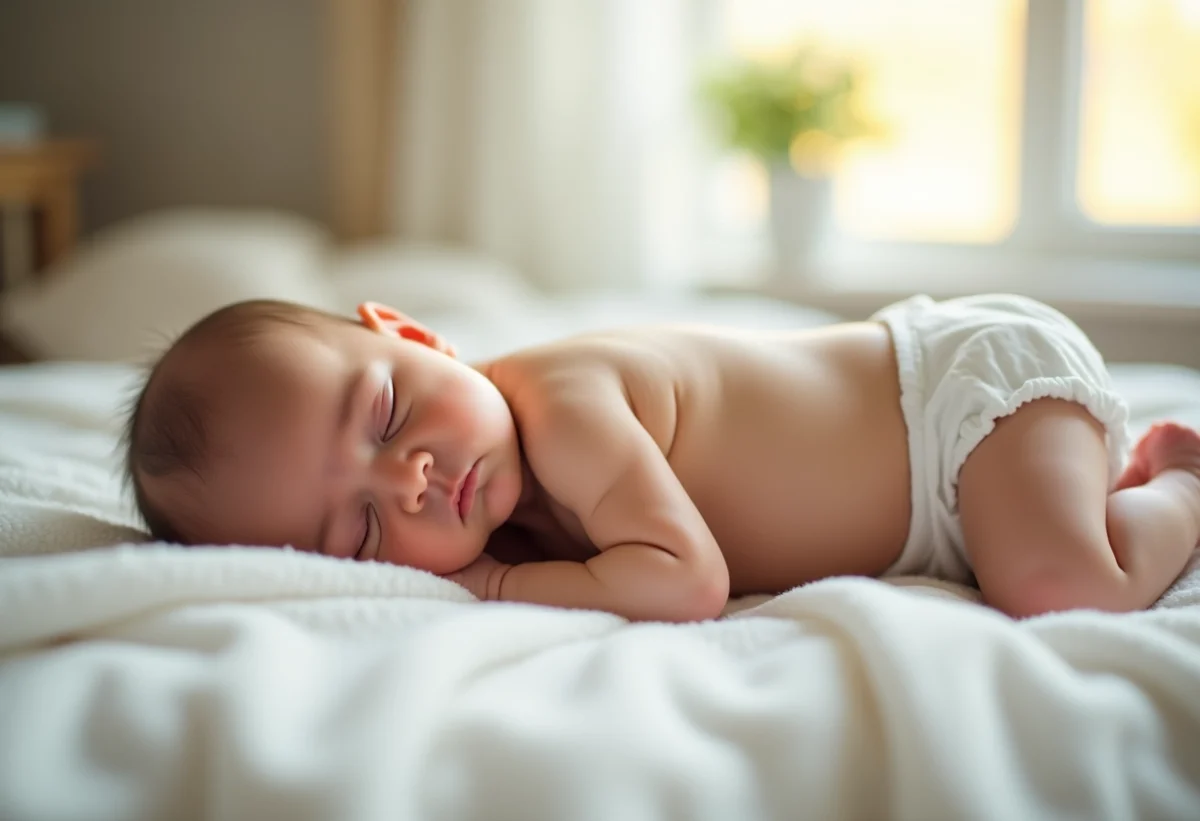 Bébé nouveau-né dormant paisiblement dans un lit blanc