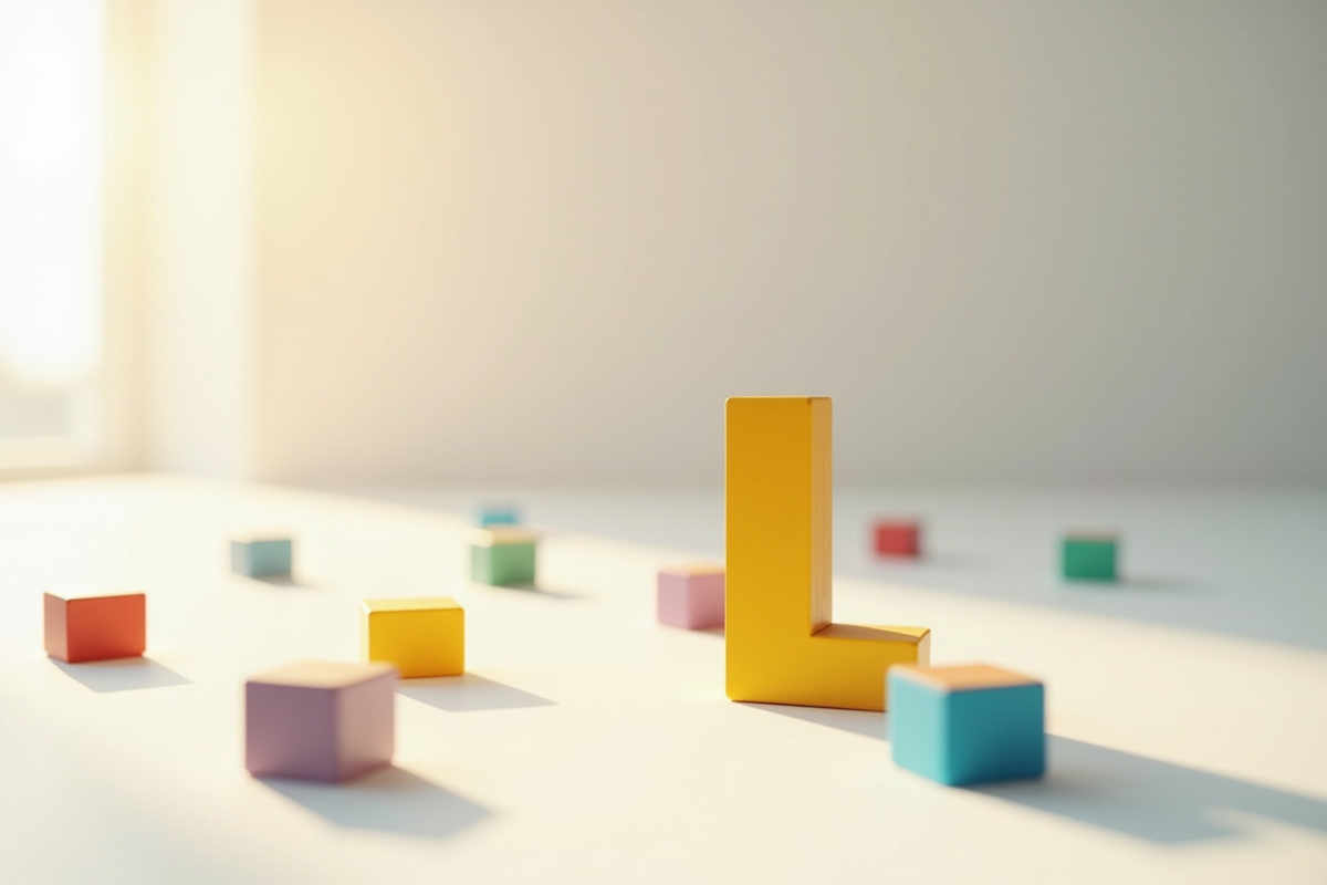 Blocs en bois colorés avec la lettre L sur une surface blanche