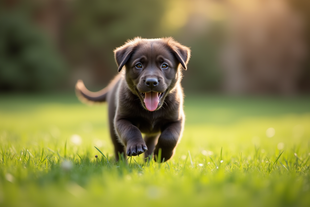 Chiot cane corso courant dans le jardin en plein air