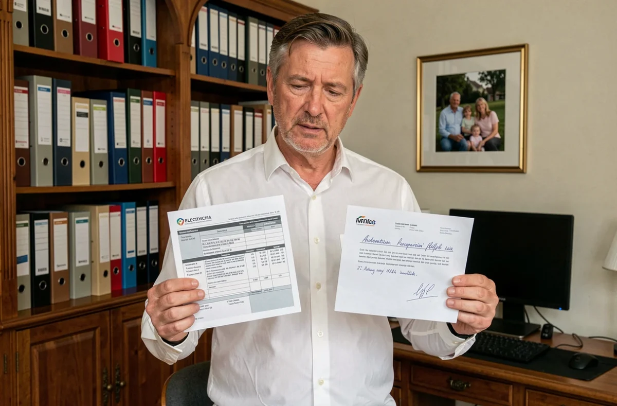 Parent comparant une facture et une attestation d'hébergement pour son enfant majeur dans un bureau à domicile