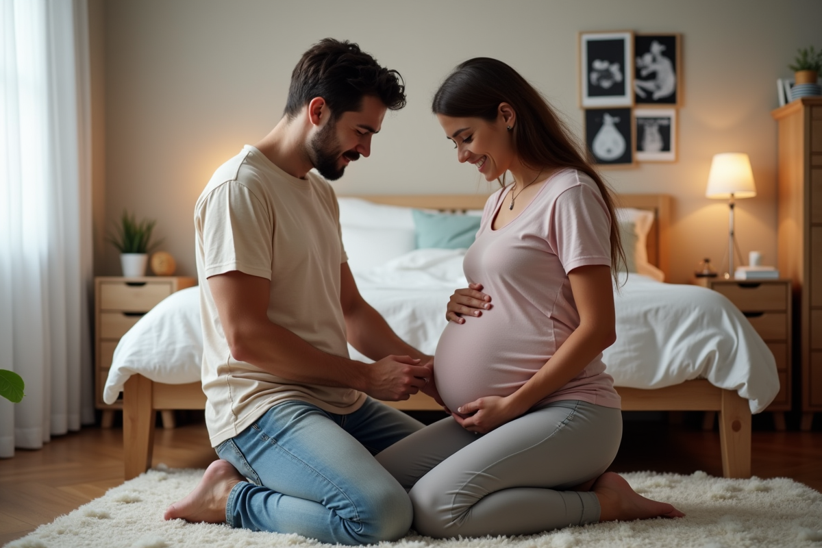 Jeune couple enceinte partageant un moment intime