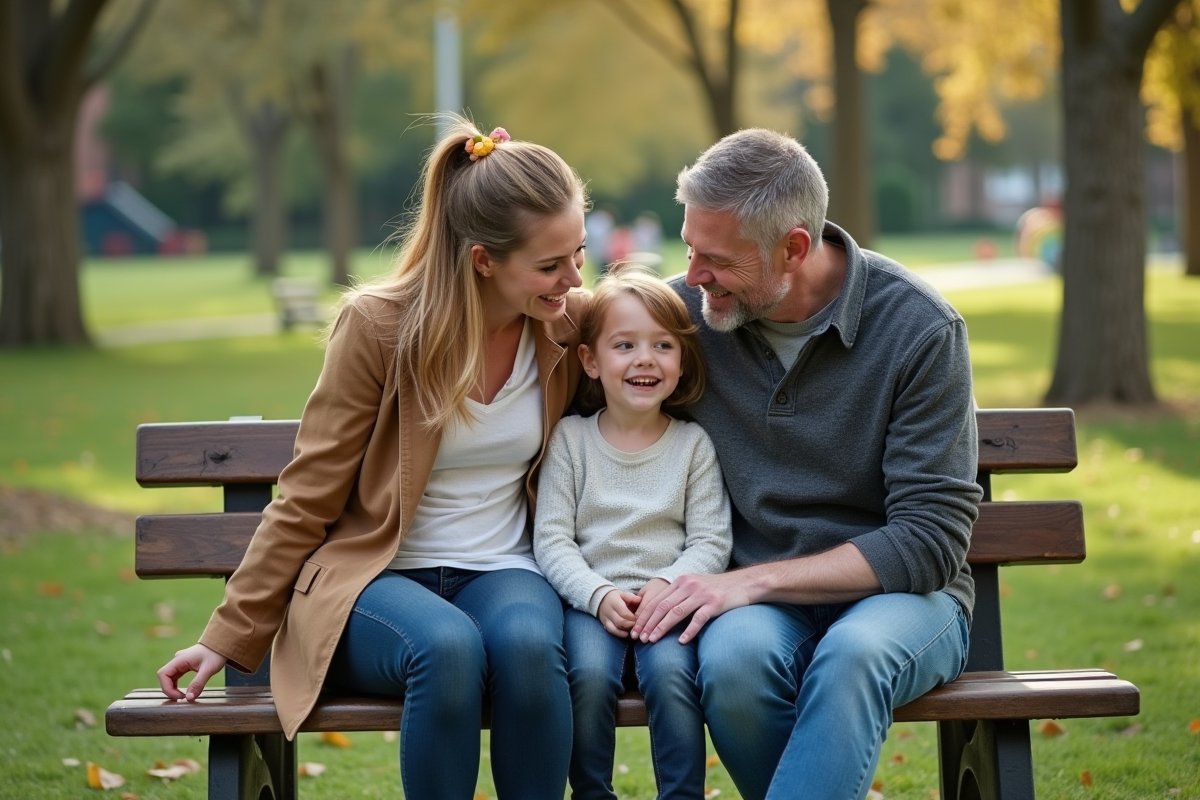 Couple homosexuel riant avec leurs enfants au parc
