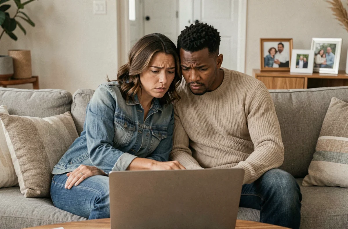 Couple cherchant des informations en ligne suite à la fermeture d'une agence d'adoption américaine