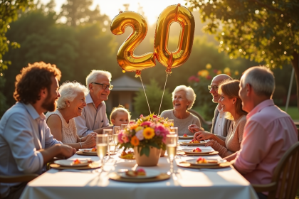 Famille multigenerations célébrant anniversaire dans un jardin