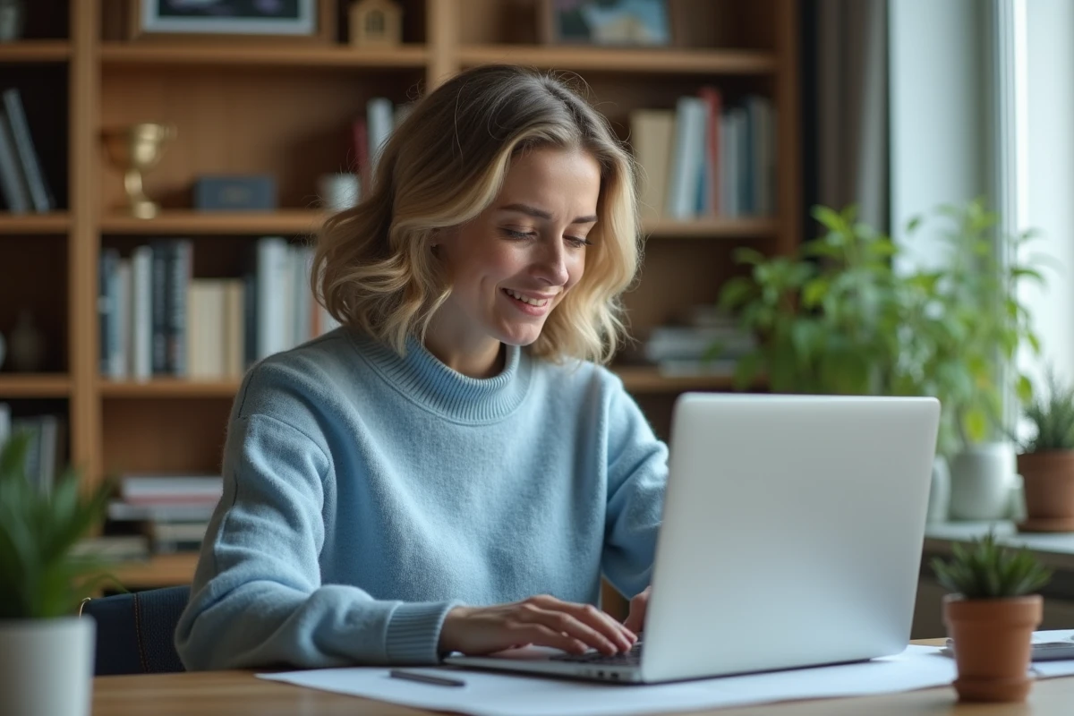 Femme d'âge moyen au bureau avec ordinateur portable