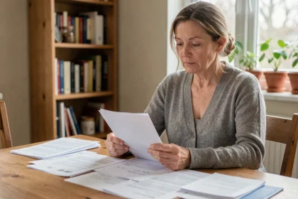 Femme consultant des documents d'adoption après la fermeture de l'Independent Adoption Center