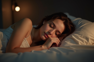 Jeune femme détendue dans son lit la nuit
