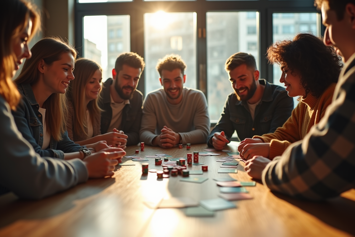 Groupe d'amis jouant à un jeu de société moderne