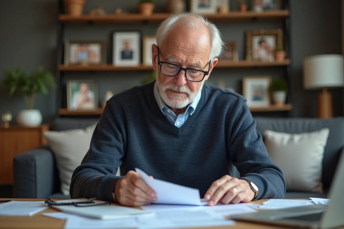 Homme âgé vérifiant ses documents financiers