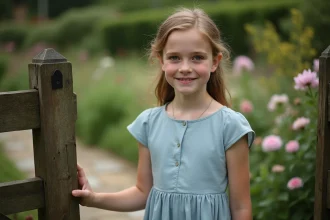 Jeune Emma Watson dans un jardin anglais en extérieur