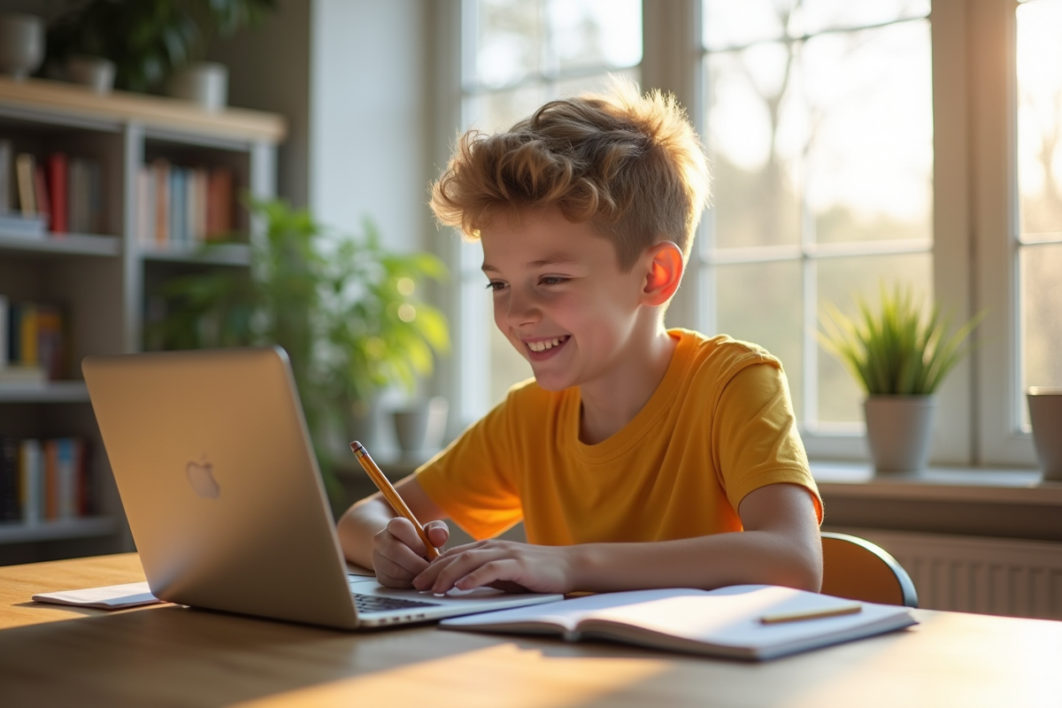 Jeune étudiant étudiant à la maison avec un ordinateur portable