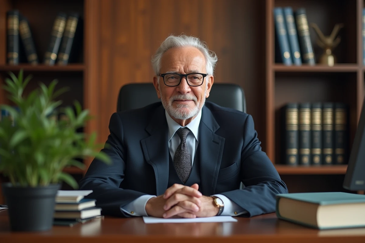 Juge âgé en costume dans un bureau organisé et professionnel