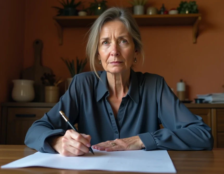 Mère écrivant une lettre d'absence pour l'école à la suite d'un décès dans la famille