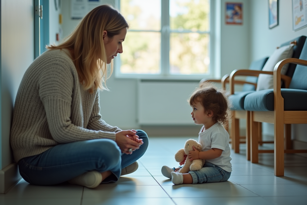 Maman observant sa fille dans une salle d