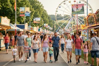 Familles et enfants profitant d'un parc de loisirs en Alsace dans le Bas-Rhin par une belle journée ensoleillée