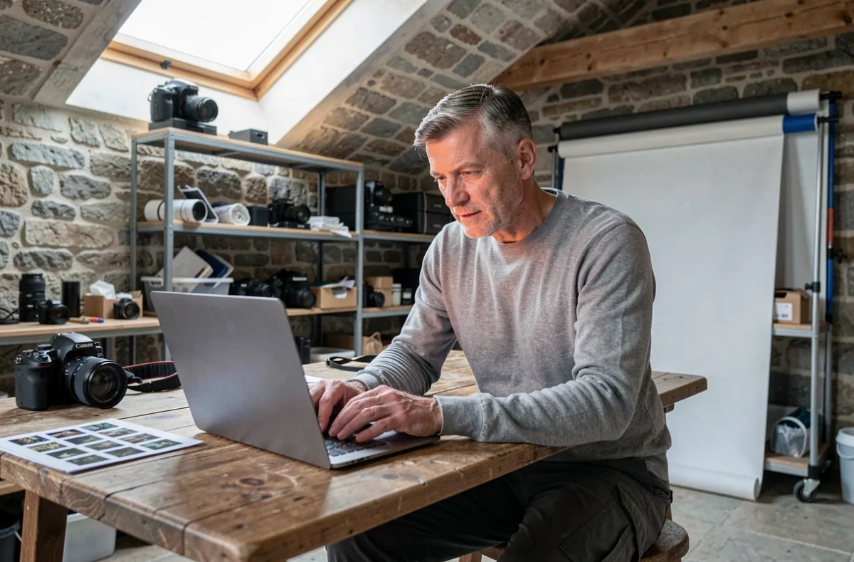 Photographe professionnel révisant ses clichés dans son studio à Blain en Loire-Atlantique